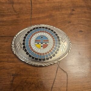 Hand Made S.S.I. Belt Buckle Inlayed Gemstones Southwestern Mosaic Design